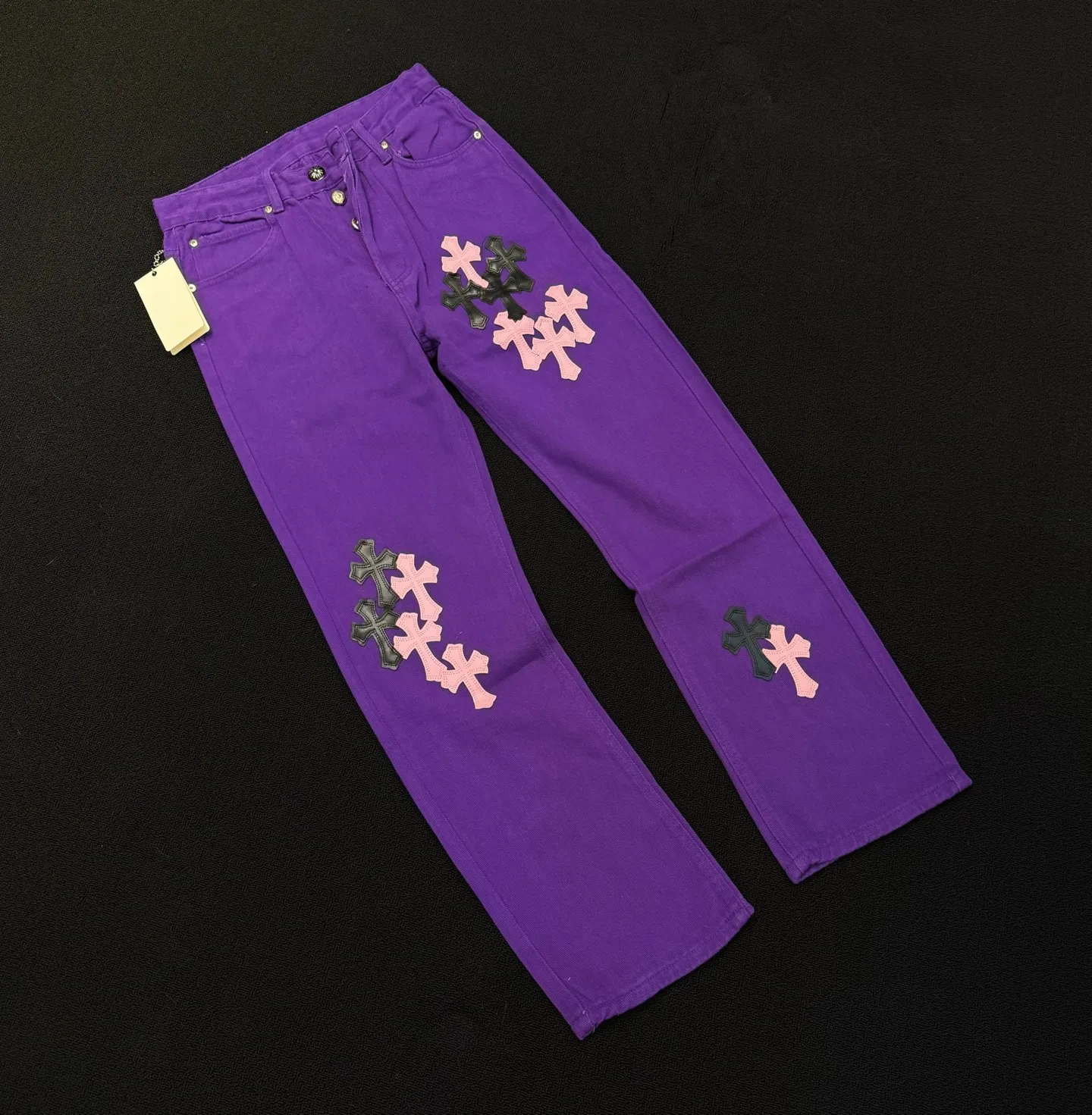 P260 Style number: D377 Croxin & 𝐂𝐡𝐫𝐨𝐦𝐞 𝐇𝐞𝐚𝐫𝐭 ss25 purple pants and leather limited edition leather jeans SIZE #28 30 32 34 (smlxl)